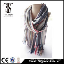 Hot selling long fringe plaid 100% viscose beauty scarf
